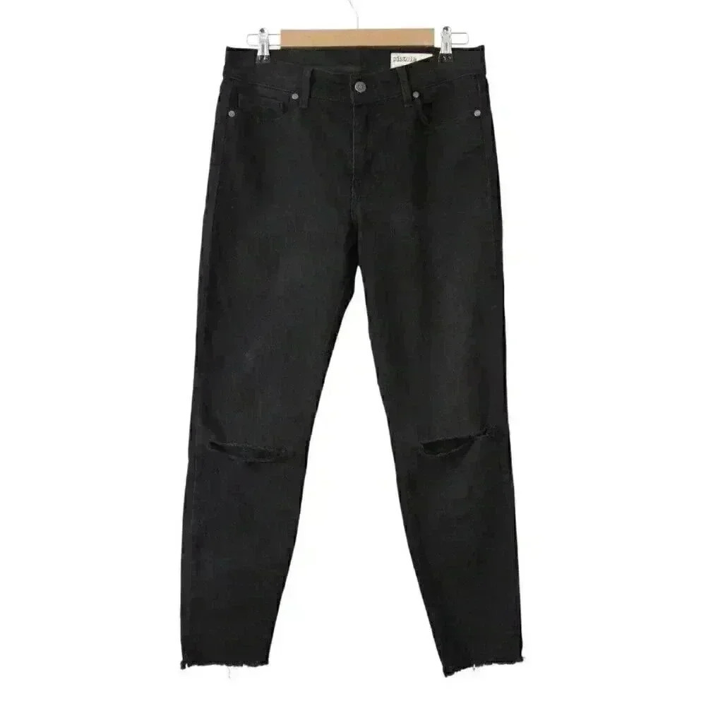 Pistola Jeans Size 29 Black Distressed Denim Raw Hem Ankle Skinny Grunge Punk
